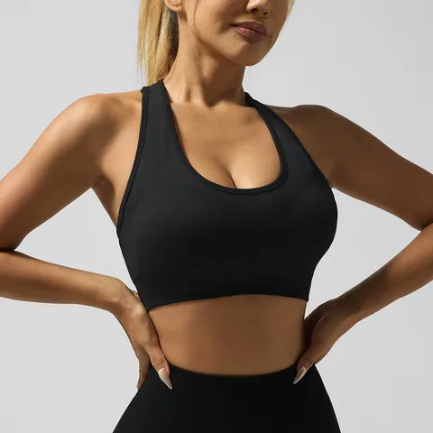 Women's Seamless U-Neck Sports Bra Racerback Breathable Shockproof Yoga Tank Top For Fitness Running Activewear