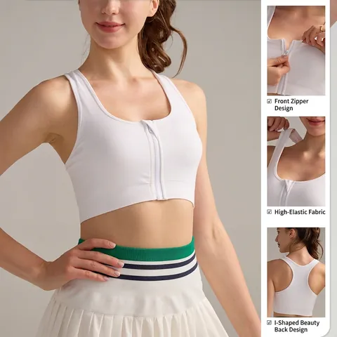 Sujetador Deportivo Mujer High Impact Cremallera Frontal Espalda Nadadora Acolchado Yoga Chaleco Fitness Gimnasio Crop Top