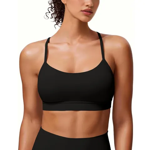 Women Racerback Sports Bra High Impact Wireless Padded Workout Tank Top Nylon Spandex Spaghetti Strap Yoga Fitness Activewear