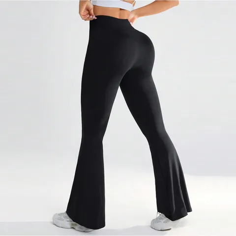 Women's High Waist Crossover V-Waist Flare Yoga Pants High Elastic Flared Workout Leggings For Fitness Running Training