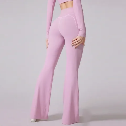 Pantalones de Yoga Acampanados de Cintura Alta para Mujer Color Sólido Modelador Ajustado Deportivo Secado Rápido Pantalón Largo