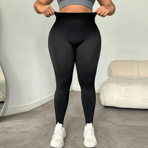 Plus Size Dames Yogabroek Hoge Taille Billen Liftend Buikcontrole Workout Leggings Effen Kleur Naadloze Sportbroek