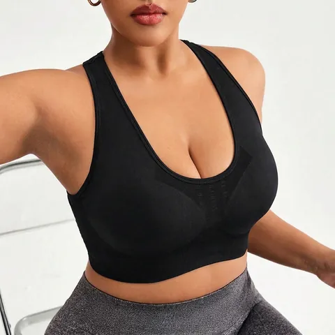 Dames Grote Maten Sportbeha Hoge Ondersteuning Schokbestendig U-Hals Yoga Vest Naadloos Sneldrogend Ademend Fitness Gym Top