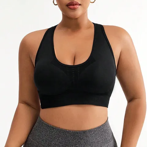 Women Plus Size Sports Bra High Support Shockproof U-Neck Yoga Vest Seamless Quick Dry Breathable Workout Gym Running Top