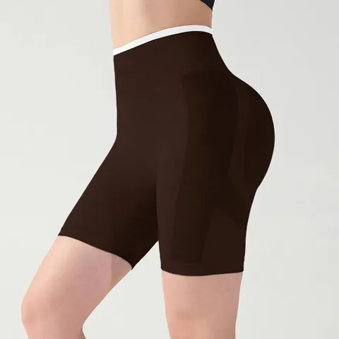 Dames Hoge Taille Naadloze Yoga Shorts Contrast Trim Butt Lift Buikcontrole Sport Biker Shorts Fitness Workout Hardlopen Tight Shorts