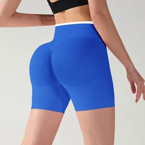 Dames Hoge Taille Naadloze Yoga Shorts Contrast Tailleband Buikcontrole Scrunch Butt Activewear Gym Fitness Training Workout Shorts