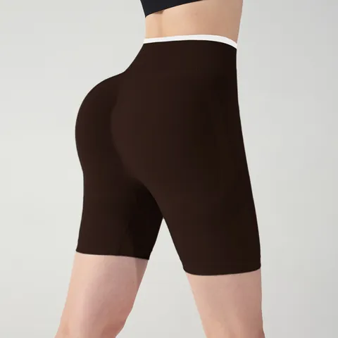 Women High Waist Seamless Yoga Shorts Contrast Trim Butt Lift Tummy Control Sport Biker Shorts Fitness Workout Running Tight Shorts