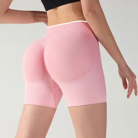 Women High Waist Seamless Yoga Shorts Contrast Waistband Tummy Control Scrunch Butt Activewear Gym Fitness Training Workout Shorts