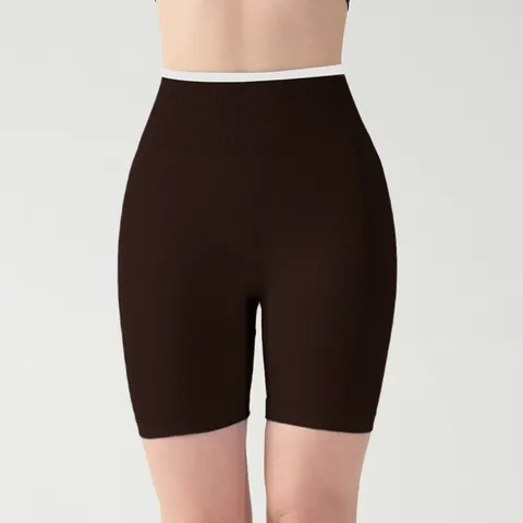 Women High Waist Seamless Yoga Shorts Contrast Trim Butt Lift Tummy Control Sport Biker Shorts Fitness Workout Running Tight Shorts