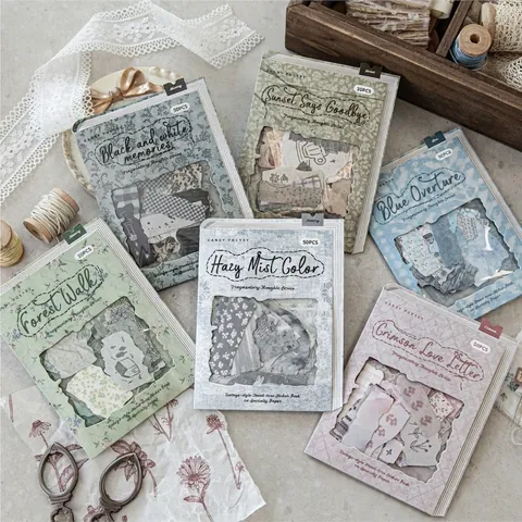 Vintage Hand-Torn Sticker Pack Cloth Washi Paper For DIY Journal Scrapbooking Fragmentary Thoughts Decorative Stickers