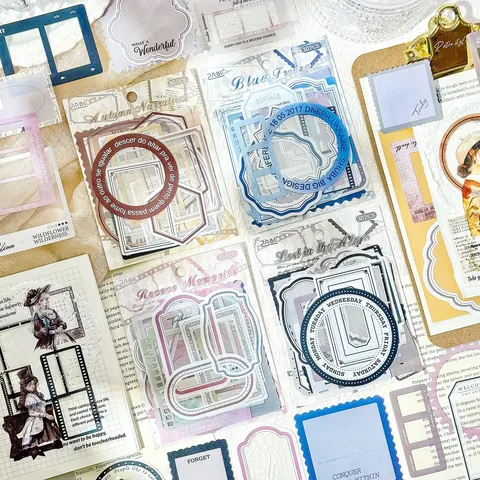 Vintage PET Rahmen Aufkleber Wasserdicht Ästhetische Film Rand Etiketten Für Scrapbooking Journaling DIY Deko Schreibwaren Verschiedene Muster