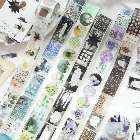 Vintage Künstlerisches Washi-Band Gestanzte Dekorative Aufkleber Für Scrapbooking DIY Journaling Planer Bastelbedarf Abstraktes Blumenmuster