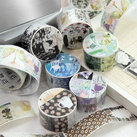Vintage Künstlerisches Washi-Band Gestanzte Dekorative Aufkleber Für Scrapbooking DIY Journaling Planer Bastelbedarf Abstraktes Blumenmuster