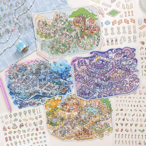 Pegatinas de Paisaje en Miniatura Serie Magic World DIY PET Impermeable Calcomanías de Scrapbooking para Diario Manualidades Decoración
