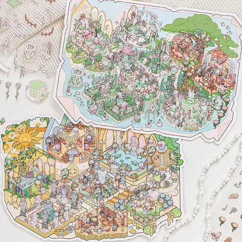 Pegatinas de Paisaje en Miniatura Serie Magic World DIY PET Impermeable Calcomanías de Scrapbooking para Diario Manualidades Decoración
