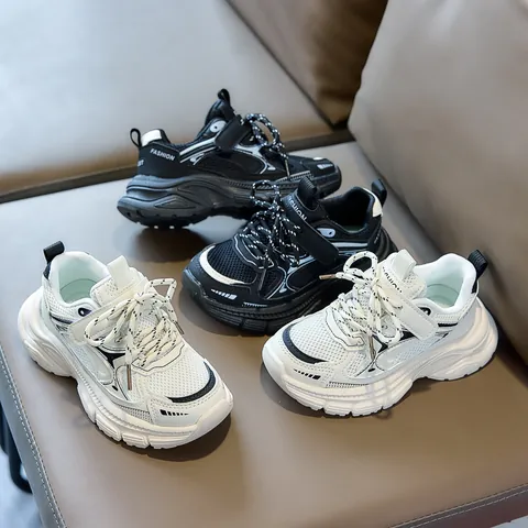 Kids Fashion Dad Sneakers Breathable Mesh Sports Shoes For Boys Girls Non Slip Thick Sole Casual Student Daily Outdoor Shoes