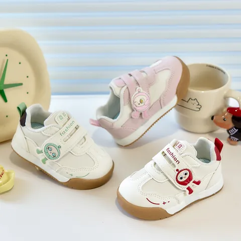 Baby Toddler Walker Shoes Cartoon Astronaut Non-Slip Soft Sole Casual Sneakers For Boys Girls Magic Tape Closure Synthetic Leather First Walker Shoes