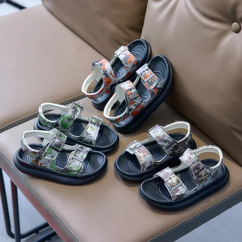 Boys Camouflage Sandals Kids Summer Outdoor Beach Shoes Adjustable Hook Loop Thick Rubber Sole Sporty Casual Boys Footwear
