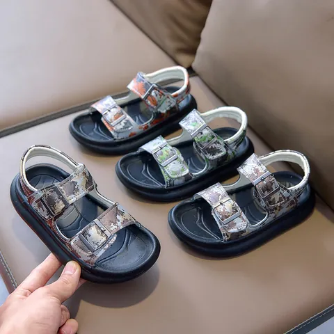 Boys Camouflage Sandals Kids Summer Outdoor Beach Shoes Adjustable Hook Loop Thick Rubber Sole Sporty Casual Boys Footwear