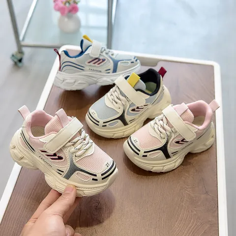 Kids Breathable Sneakers Old Dad Shoes For Boys Girls Comfortable PU Mesh Hook And Loop Anti Slip Toddler Casual Sports Shoes