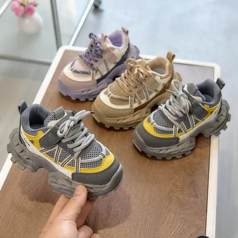 Kids Sports Shoes Breathable Mesh Dad Shoes Non-Slip Running Sneakers For Boys Girls Toddler Thick Sole Fashion Casual Shoes