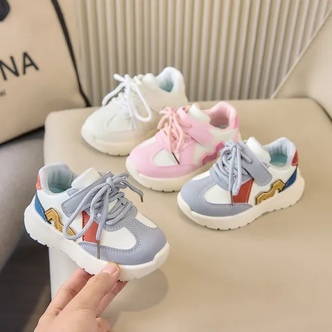 Kids Casual Sports Sneakers Anti-Slip Lightweight Running Shoes For Boys Girls Toddler School Kindergarten Hook And Loop Closure Artificial Leather PVC Sole