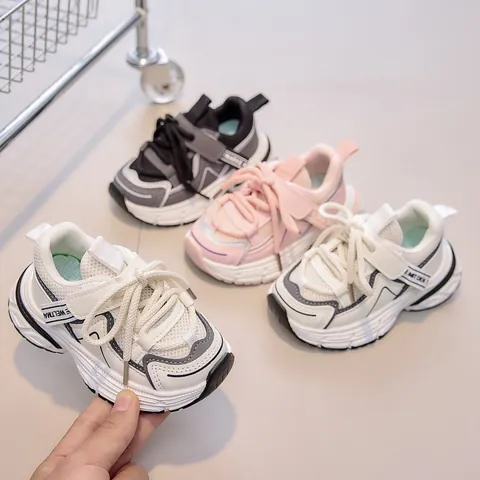 Kids Breathable Mesh Microfiber Sneakers Thick Sole Trendy Casual Sport Shoes For Boys Girls Trendy Dad Shoes Running Walking