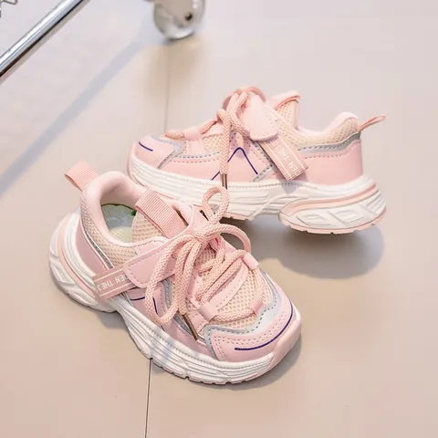 Kids Breathable Mesh Microfiber Sneakers Thick Sole Trendy Casual Sport Shoes For Boys Girls Trendy Dad Shoes Running Walking