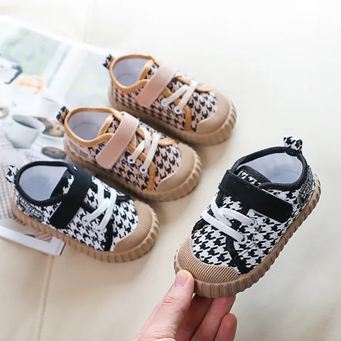 Chaussures en Toile Pied-de-Poule pour Enfants Baskets Décontractées Respirantes pour Garçons Filles Chaussures de Marche Antidérapantes Avec Fermeture à Bande Auto-agrippante