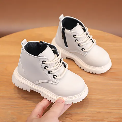 Kids Martin Boots Microfiber Leather Non-slip Short Boots With Side Zipper For Boys Girls Casual Lace-up Autumn Winter Shoes