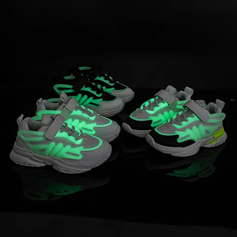 Scarpe Sportive Luminose per Bambini in Rete Traspirante Pelle Sintetica Velcro Suola Spessa Sneakers alla Moda per Ragazzi