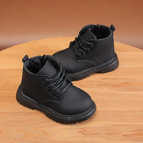 Kids Martin Boots Microfiber Leather Non-slip Short Boots With Side Zipper For Boys Girls Casual Lace-up Autumn Winter Shoes