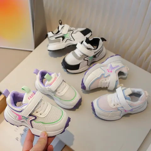 Kinder Atmungsaktive Mesh Sneaker Sternenmuster Lässige Sportschuhe Klettverschluss Für Jungen Mädchen Kleinkinder