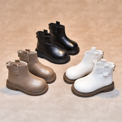 Children's British Style Martin Boots Solid Color Faux Leather Waterproof Non-Slip Short Boots For Boys Girls Autumn Winter