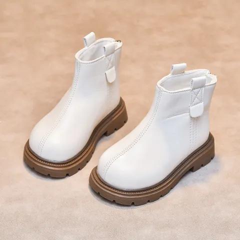 Children's British Style Martin Boots Solid Color Faux Leather Waterproof Non-Slip Short Boots For Boys Girls Autumn Winter