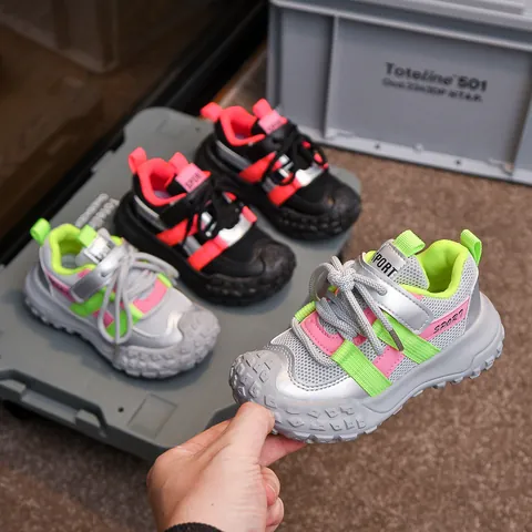 Sneakers per Bambini Ragazzi Ragazze Traspirante Rete Scarpe Dad Suola Spessa Antiscivolo Chiusura a Strappo Scarpe da Corsa per Scuola All'aperto