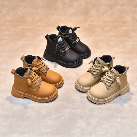 Botas Martin para Niños Estilo Británico Cuero de Microfibra Botines Con Cremallera Lateral Antideslizante Suela Blanda Retro