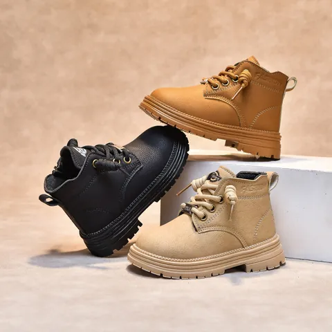 Botas Martin para Niños Estilo Británico Cuero de Microfibra Botines Con Cremallera Lateral Antideslizante Suela Blanda Retro