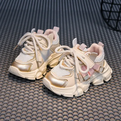 Kids Breathable Chunky Dad Shoes Synthetic Leather Mesh Upper Rubber Sole Casual Sneakers For Boys Girls Sport Shoes