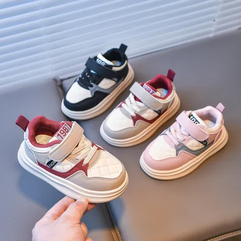 Kids Sporty Sneakers PU Leather Quilted Stitching Board Shoes Casual Running Shoes For Boys Girls Daily Outdoor Footwear