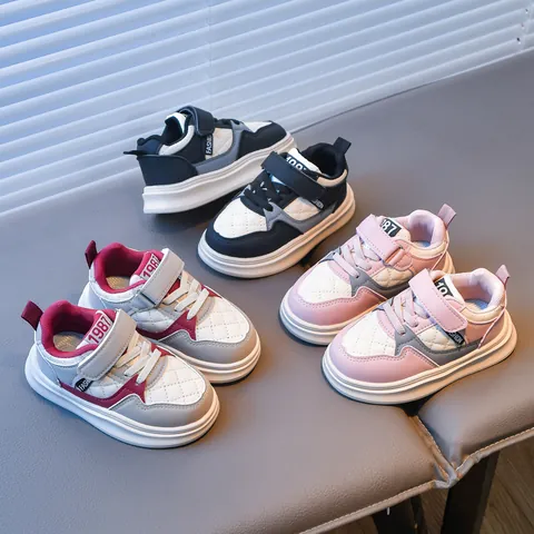 Kids Sporty Sneakers PU Leather Quilted Stitching Board Shoes Casual Running Shoes For Boys Girls Daily Outdoor Footwear