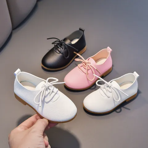 Kids British Style Leather Shoes Lychee Grain PU Lace Up Oxford Shoes For Boys Girls Casual School Formal Wear