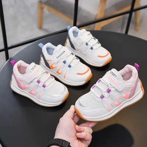 Kids Breathable Mesh Sneakers Boys Girls Casual Sports Shoes Lightweight Non-slip Running Shoes With Velcro A168