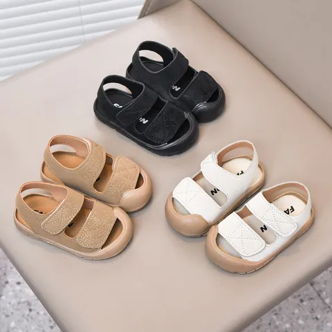 Toddler Baby Anti Collision Closed Toe Sandals Synthetic Leather Soft Sole Hook And Loop Strap Summer Casual First Walker Shoes