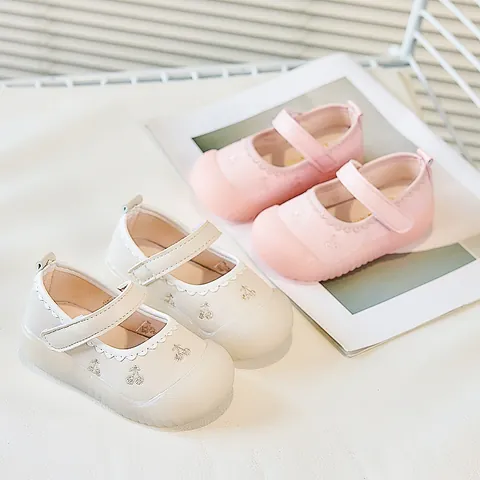 Scarpe Primi Passi Neonata Mary Jane Principessa Suola Morbida Antiscivolo Ricamo Ciliegia Velcro Scarpe Bambina
