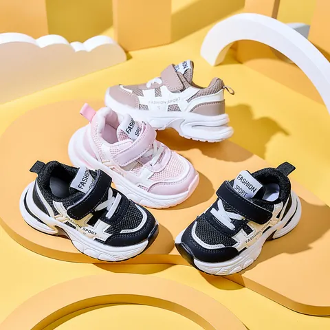 Kids Sneakers Boys Girls Breathable Mesh Sports Shoes Fashion Velcro Non-Slip Soft Sole Running Shoes Daily Casual Footwear