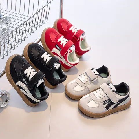 Kids Casual Sneakers German Army Trainer Style For Boys Girls Lightweight Soft Sole Anti Slip Velcro Sport Shoes