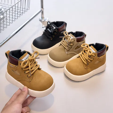 Casual Kids Martin Boots Synthetic Leather Waterproof Short Boots With Side Zipper Non-Slip Thick Sole Shoes For Toddler Boys Girls