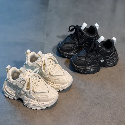 Kids Chunky Sneakers Boys Girls Breathable Sports Shoes Microfiber Non Slip Rubber Sole Active Outdoor Fashion Footwear