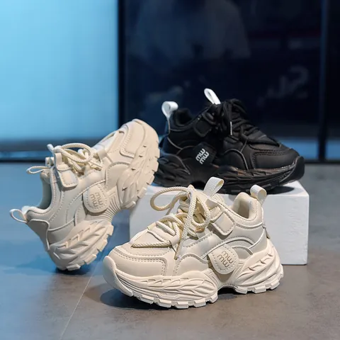 Kids Chunky Sneakers Boys Girls Breathable Sports Shoes Microfiber Non Slip Rubber Sole Active Outdoor Fashion Footwear